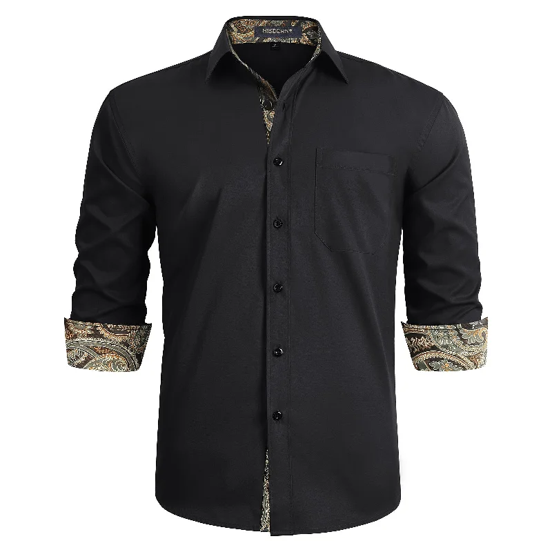 Men's Patchwork Dress Shirt with Pocket - BLACK/GOLD 1