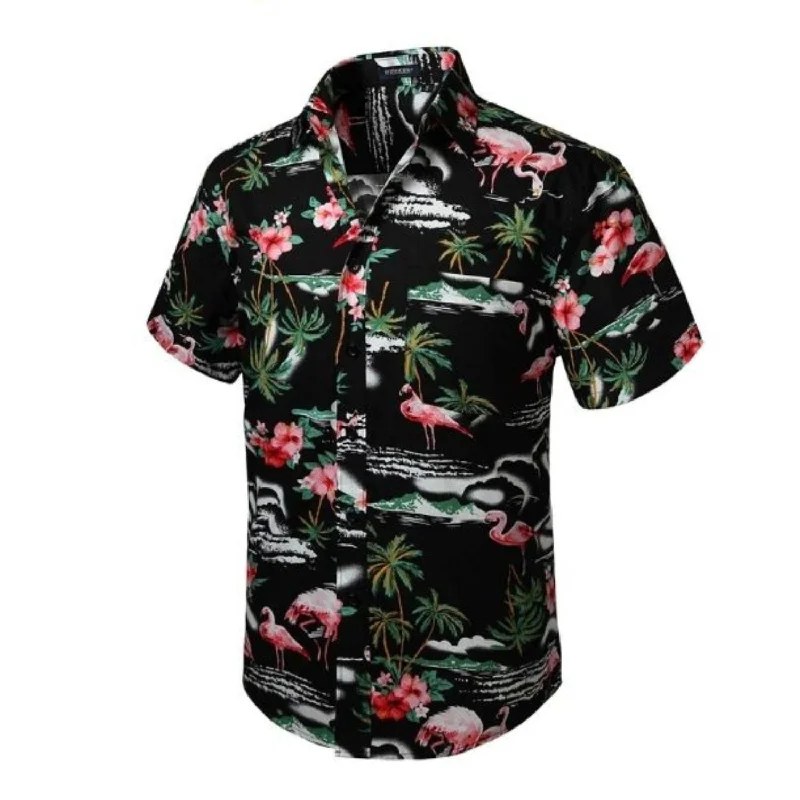 Funky Hawaiian Shirts with Pocket - BLACK