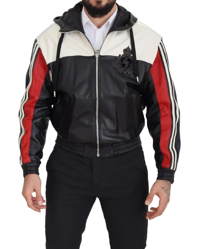 Dolce & Gabbana Elite  Leather Hooded Bomber Men's Jacket