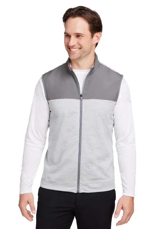 Puma Mens Cloudspun Moisture Wicking Colorblock Full Zip Vest - Quiet Shade Grey/Heather High Rise Grey