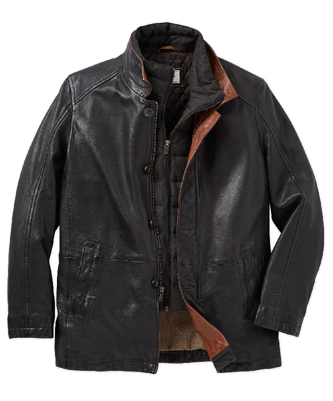 Washed Lambskin Car Coat with Contrast Placket