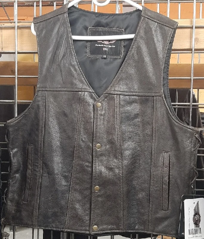 Men's Brown Leather Vest with Side Lace 167brn