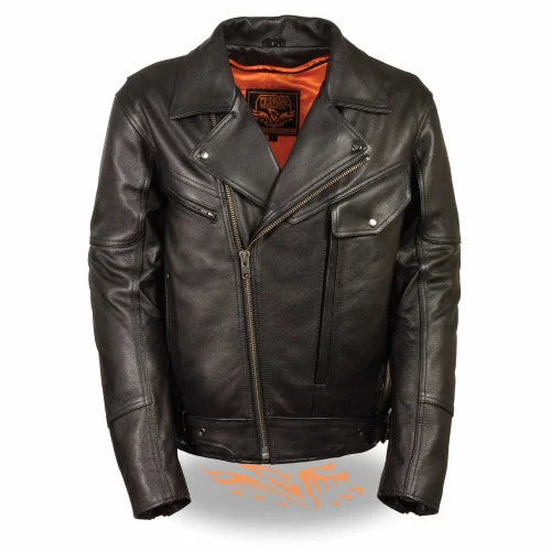 Men's Side Set Belt Utility Pocket Motorcycle Jacket